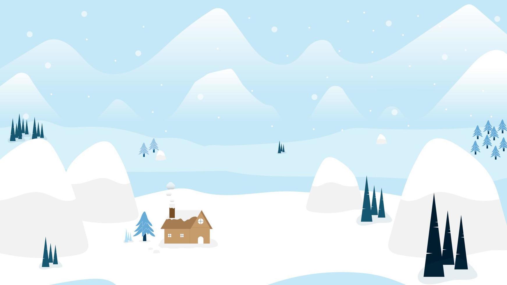 casa en el valle de la montaña con nieve nieve invierno ilustración vector paisaje