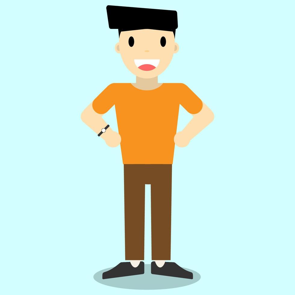 Man orange shirt standing smile vector isolated