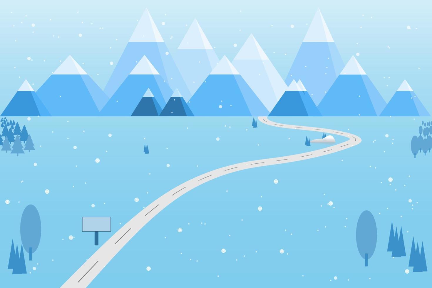 carretera con nieve invierno en navidad con montaña en la naturaleza paisaje vector postal