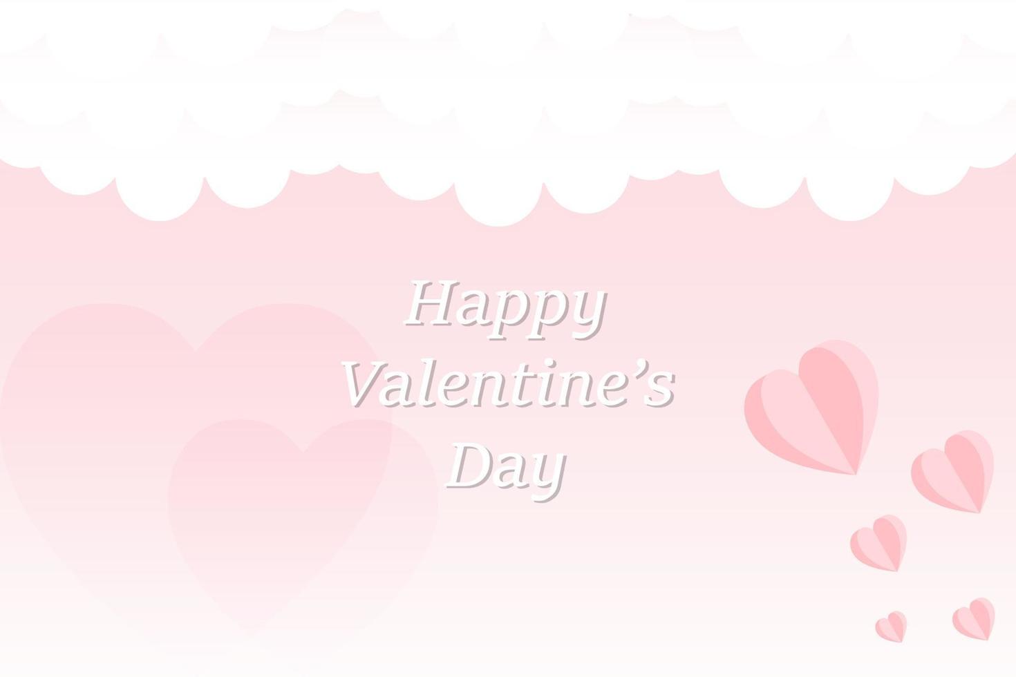 Lover valentine day concept vector postcard with pink paper heart flying at the clouds design