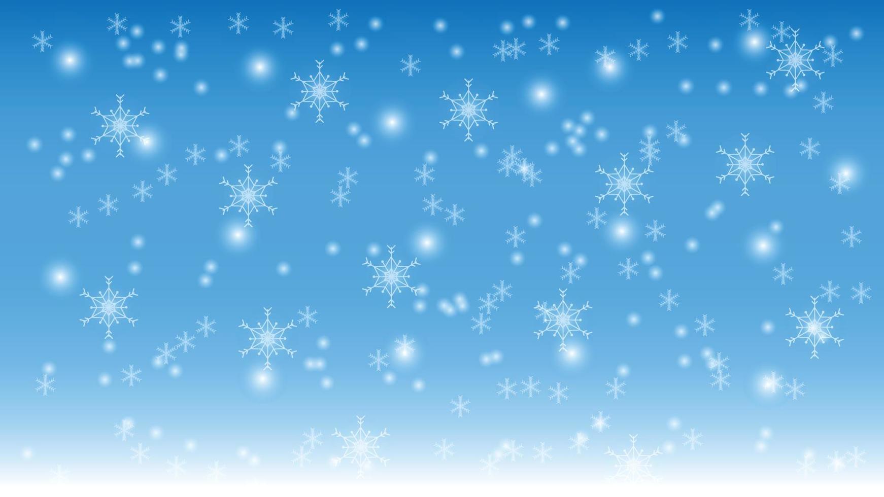 Beautiful snowfall and star blur winter blue background vector