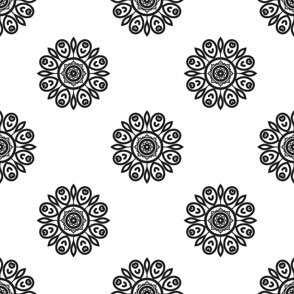 mandala flor blanco y negro de patrones sin fisuras. se puede usar para papel tapiz, rellenos de patrones, libros para colorear y páginas para niños y adultos. en blanco y negro. vector