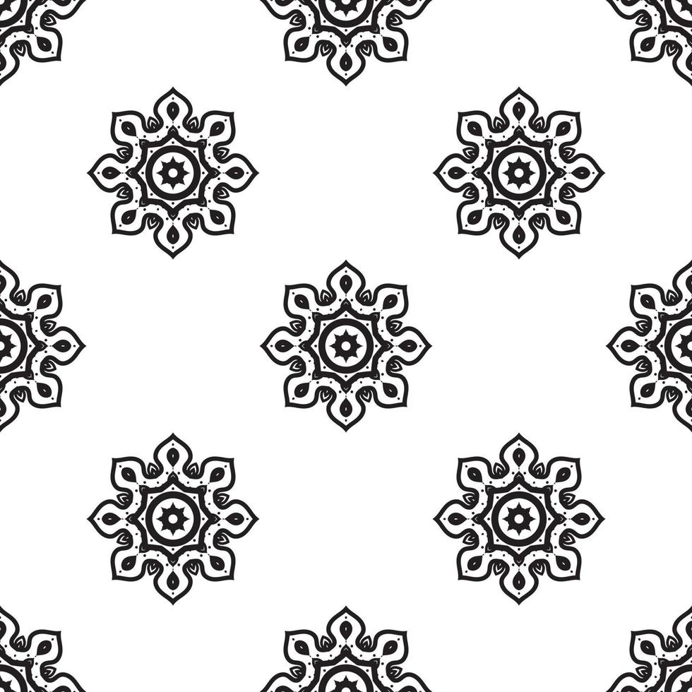 Mandala wallpaper Black and white Seamless Pattern. Monochrome retro