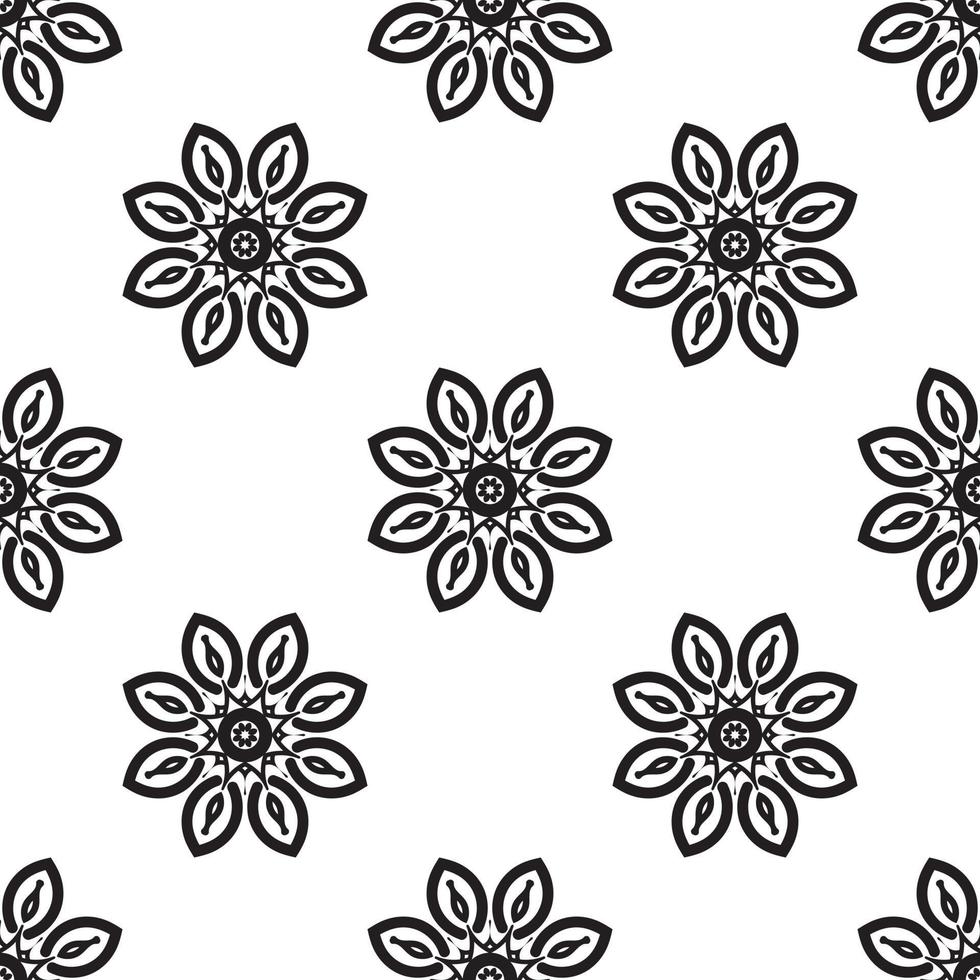 Mandala wall art Black and white Seamless Pattern. can be used for wallpaper, pattern fills, coloring books and pages for kids and adults. Black and white. vector