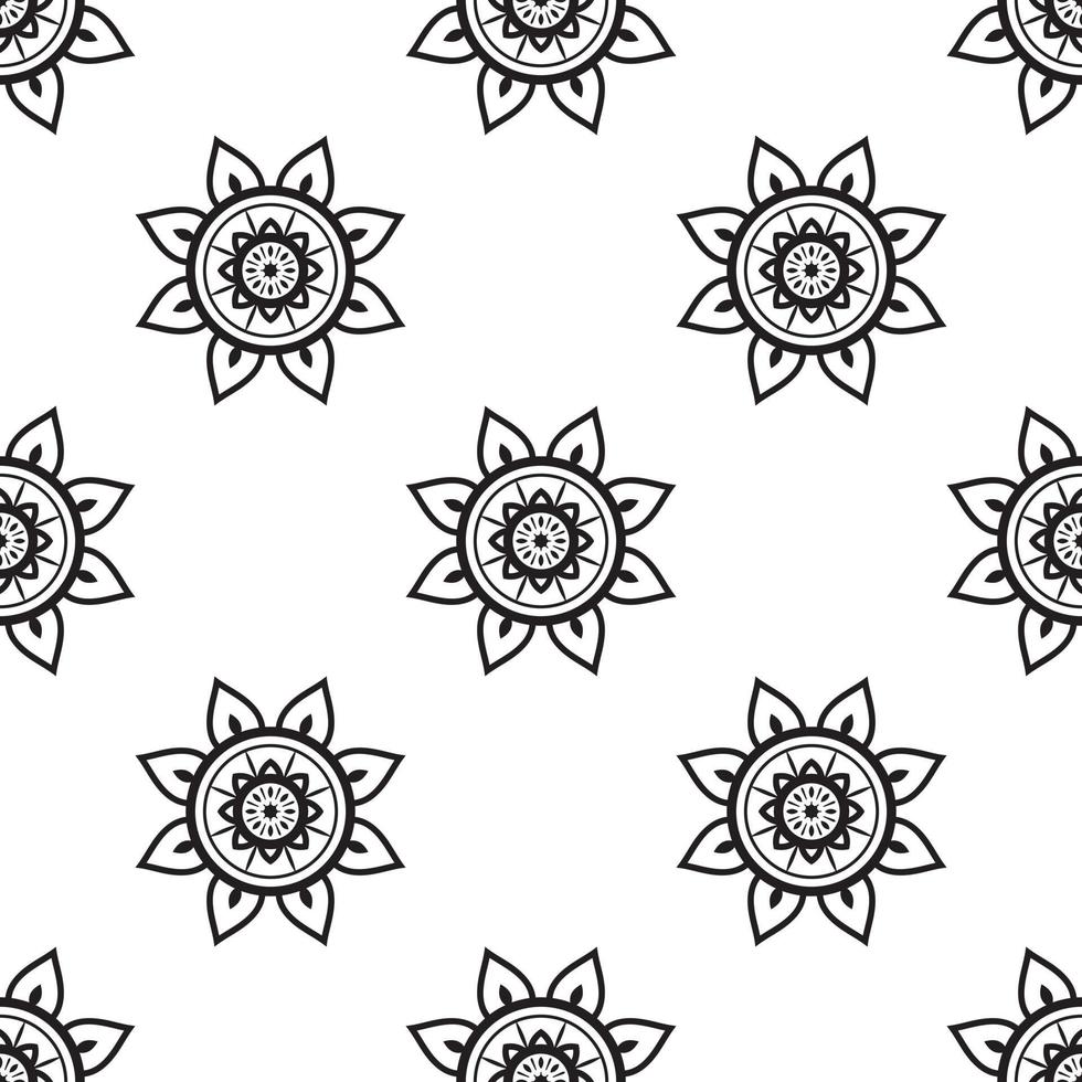 Mandala Black and white Seamless Pattern. Monochrome retro background inspired by traditional art vector