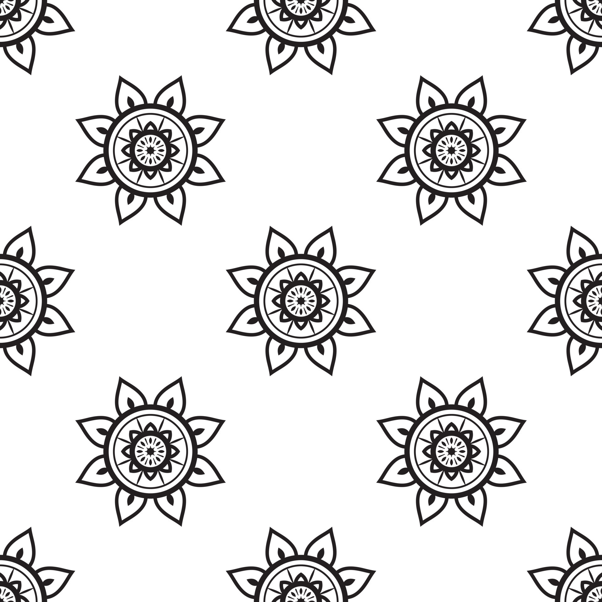 Mandala Black and white Seamless Pattern. Monochrome retro background