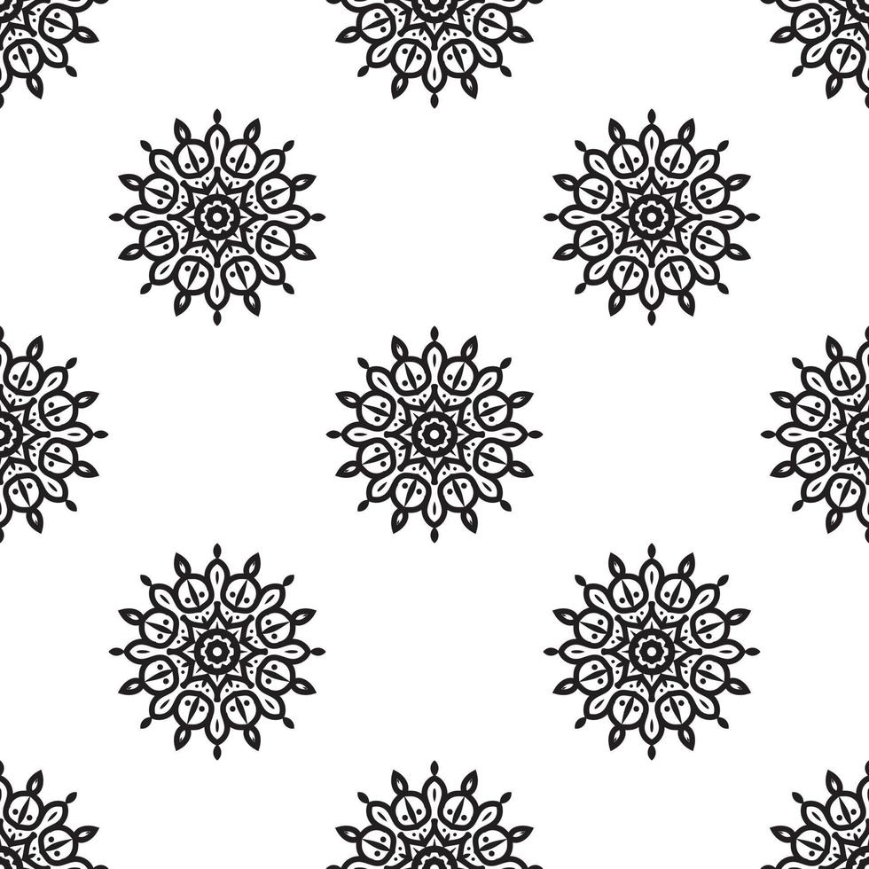 Flower Mandala Black and white Seamless Pattern. can be used for wallpaper, pattern fills, coloring books, and pages for kids and adults. vector