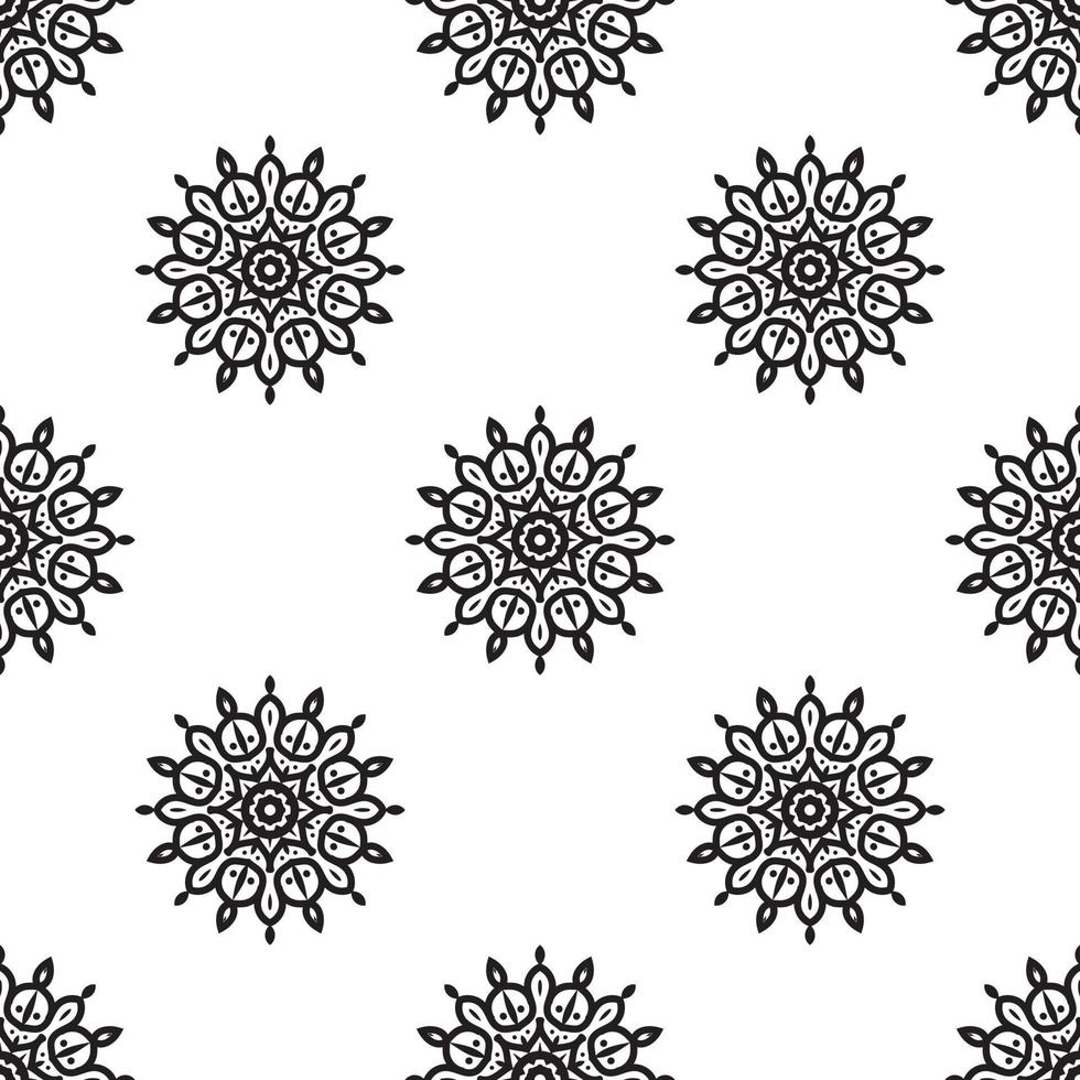 flor mandala blanco y negro de patrones sin fisuras. se puede usar para papel tapiz, rellenos de patrones, libros para colorear y páginas para niños y adultos. vector