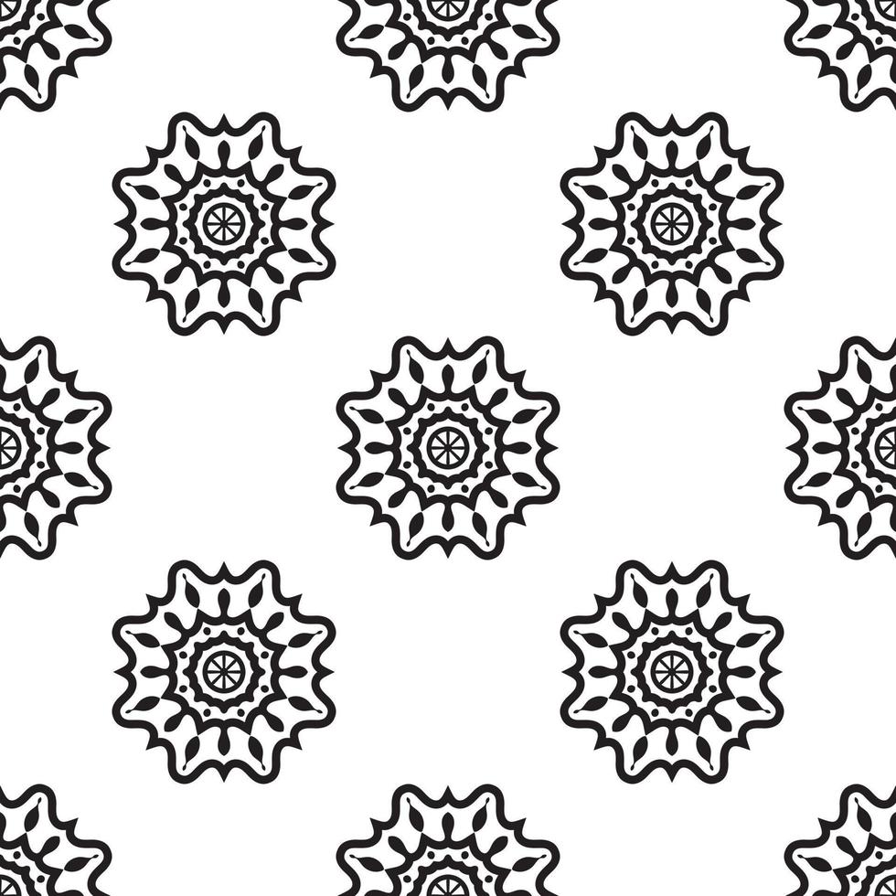 Mandala patterns Black and white Seamless Pattern. Monochrome retro