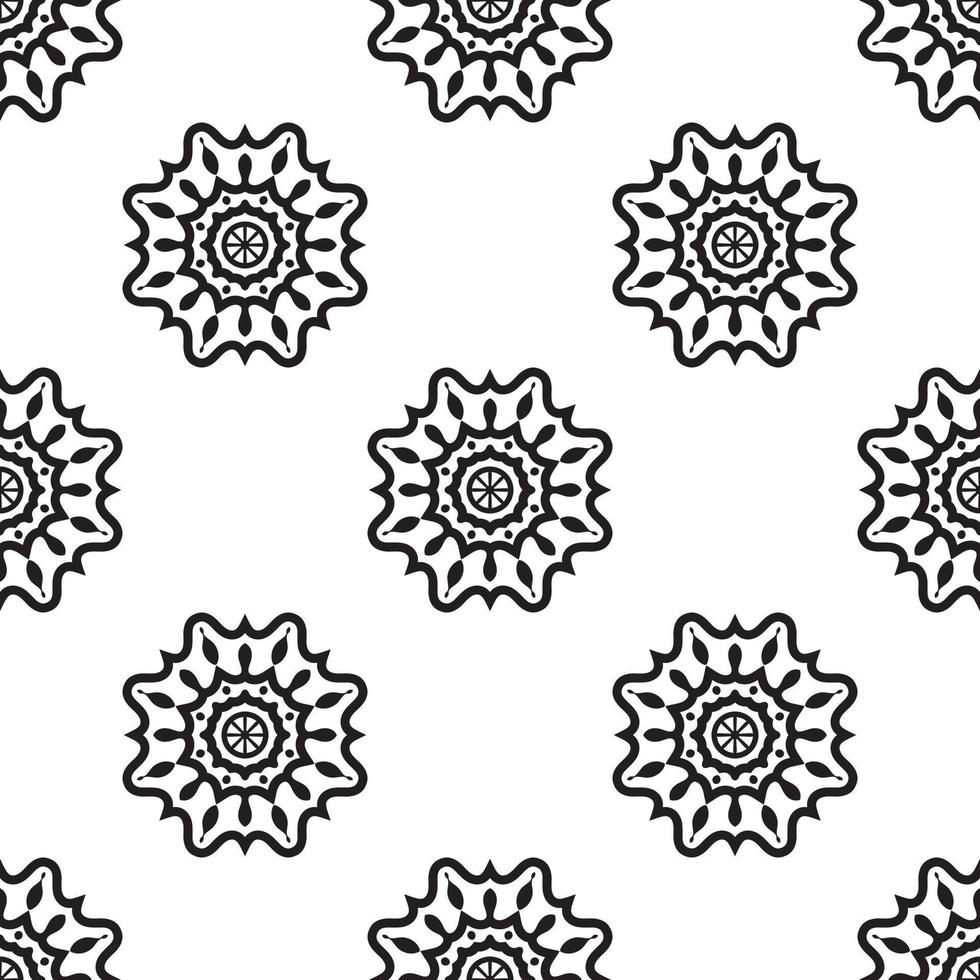 patrones de mandala patrón transparente en blanco y negro. fondo retro monocromático inspirado en el arte tradicional vector