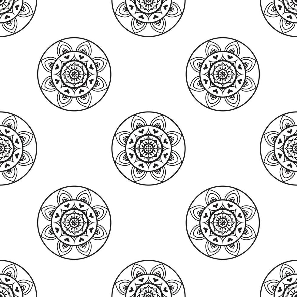 Mandala drawing Black and white Seamless Pattern. can be used for wallpaper, pattern fills, coloring books, and pages for kids and adults. vector