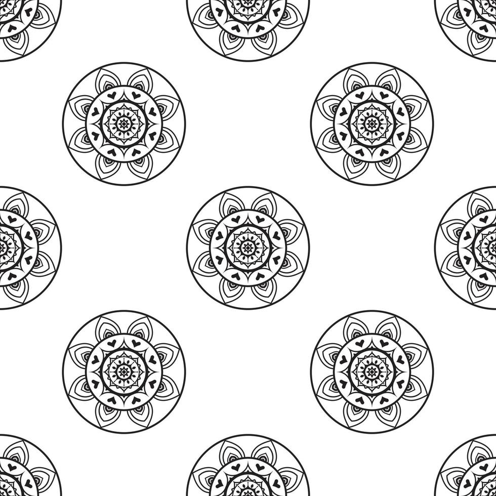 mandala dibujo patrón sin costuras en blanco y negro. se puede usar para papel tapiz, rellenos de patrones, libros para colorear y páginas para niños y adultos. vector