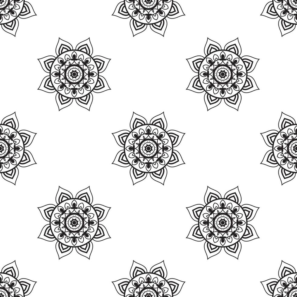 Mandala design Black and white Seamless Pattern. Monochrome retro
