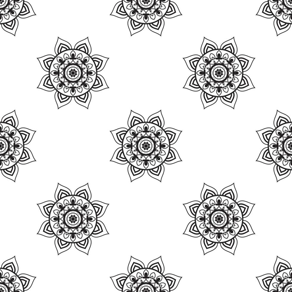 Mandala design Black and white Seamless Pattern. Monochrome retro background inspired by traditional art vector