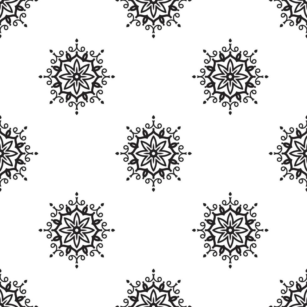 Mandala wallpaper Black and white Seamless Pattern. can be used for wallpaper, pattern fills, coloring books, and pages for kids and adults. vector