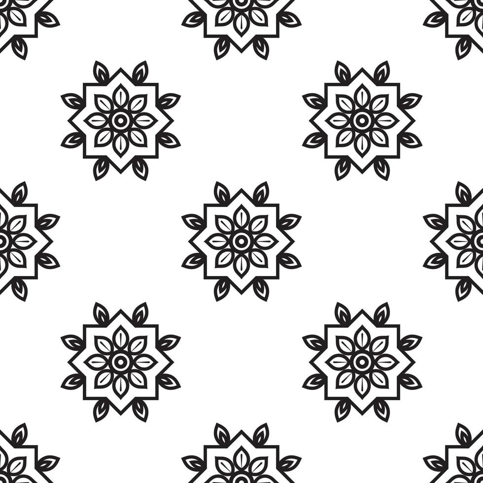 Mandala images Black and white Seamless Pattern. Monochrome retro background inspired by traditional art vector