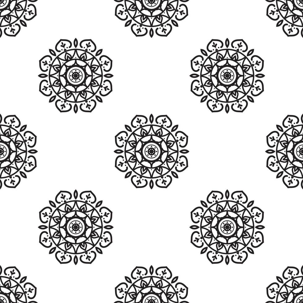 Mandala drawing Black and white Seamless Pattern. Monochrome retro background inspired by traditional art vector