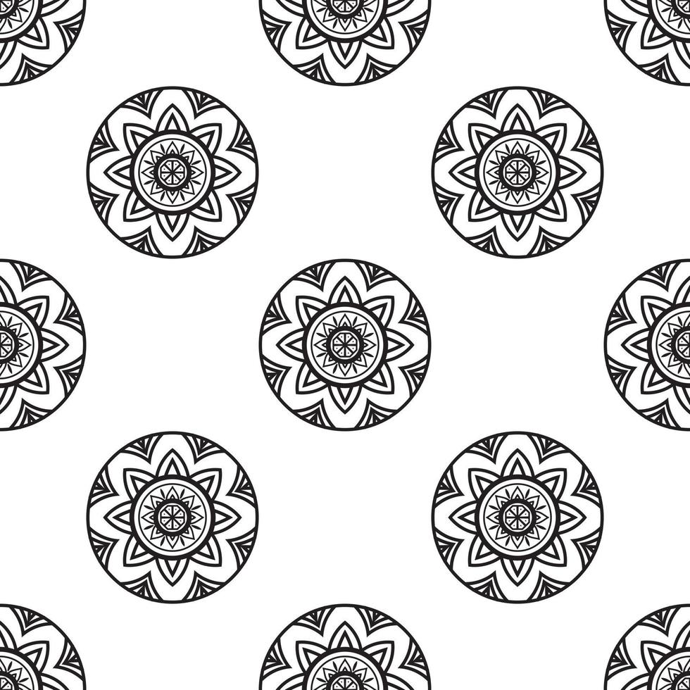 Mandala art Black and white Seamless Pattern. can be used for wallpaper, pattern fills, coloring books, and pages for kids and adults. vector