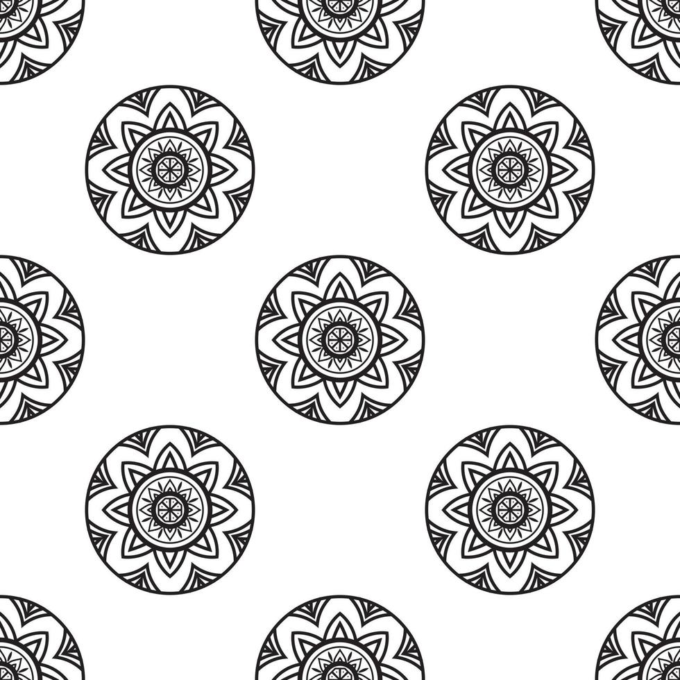 mandala arte blanco y negro de patrones sin fisuras. se puede usar para papel tapiz, rellenos de patrones, libros para colorear y páginas para niños y adultos. vector