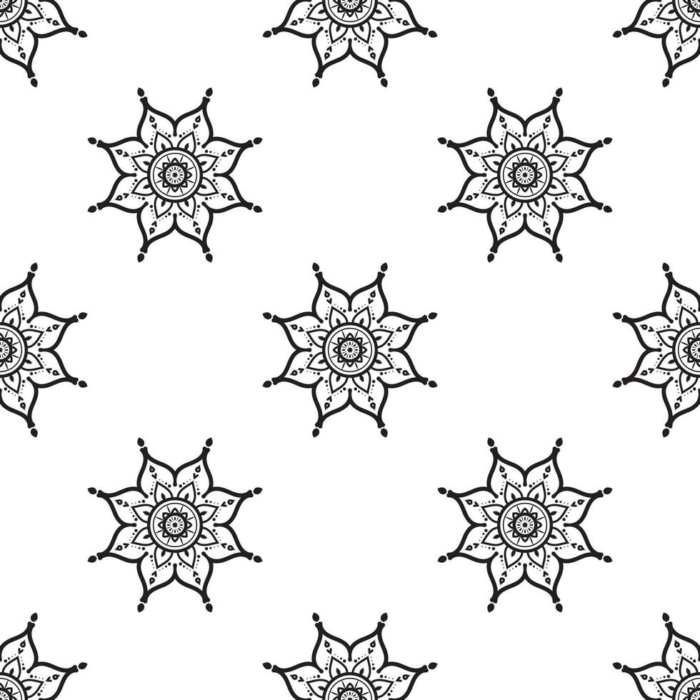 Mandala Black and white Seamless Pattern. Hand-drawn background. Islam, Arabic, Indian, and ottoman motifs. Perfect for printing on fabric or paper. vector