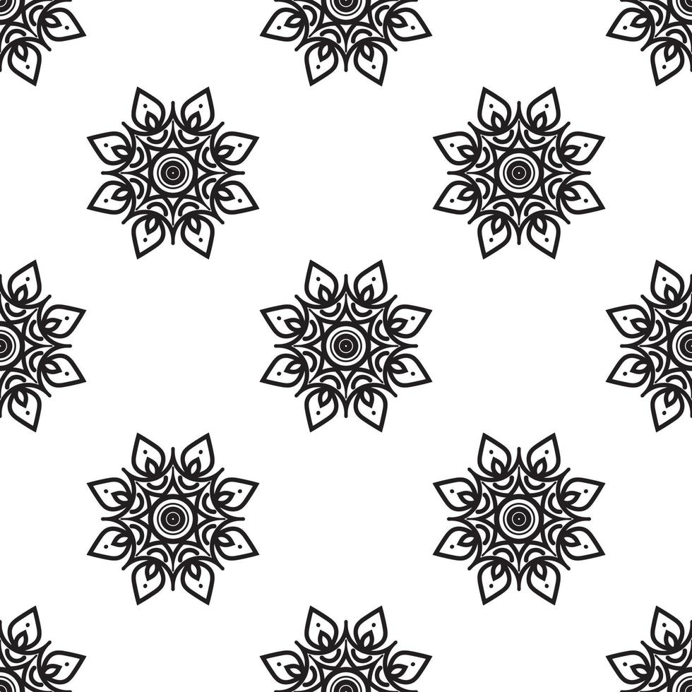 Mandala flower Black and white Seamless Pattern. can be used for wallpaper, pattern fills, coloring books, and pages for kids and adults. vector