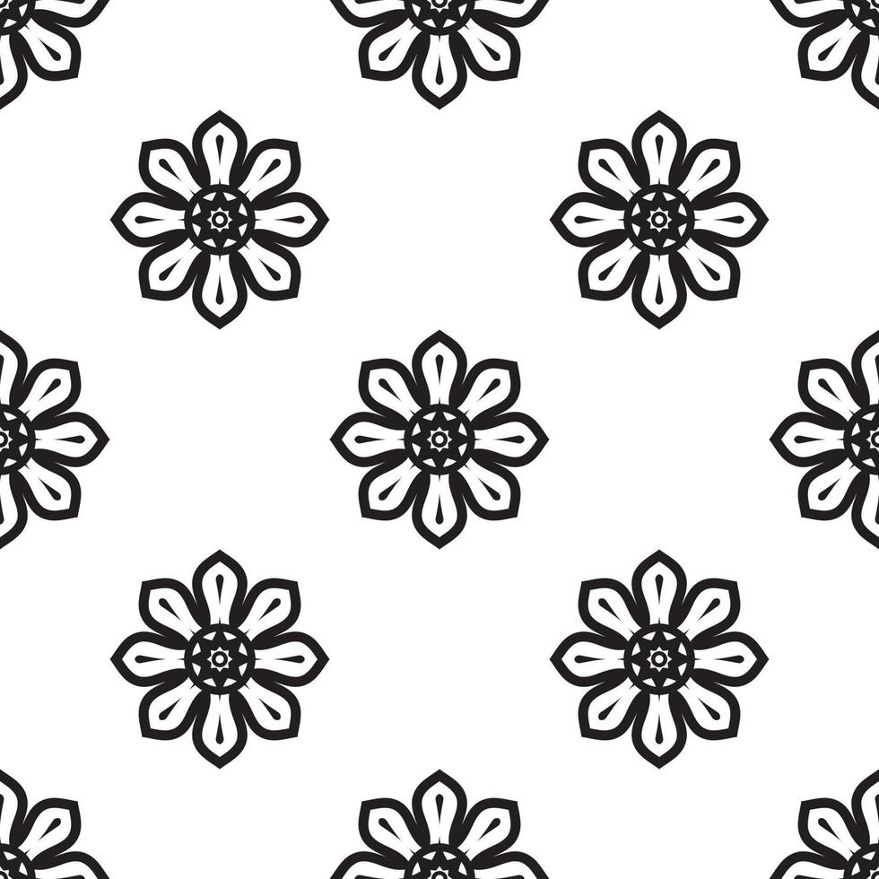 Mandala drawing Black and white Seamless Pattern. can be used for wallpaper, pattern fills, coloring books and pages for kids and adults. Black and white. vector