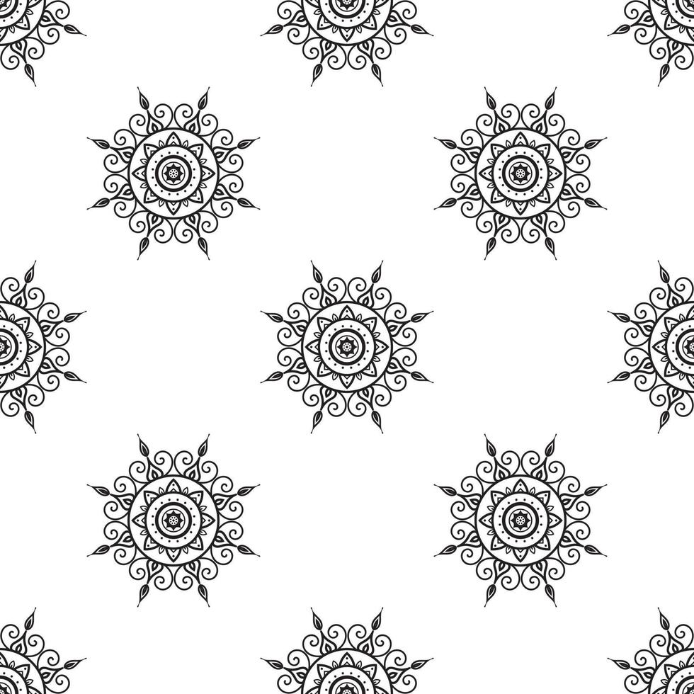 Draw mandala Black and white Seamless Pattern. can be used for wallpaper, pattern fills, coloring books and pages for kids and adults. Black and white. vector