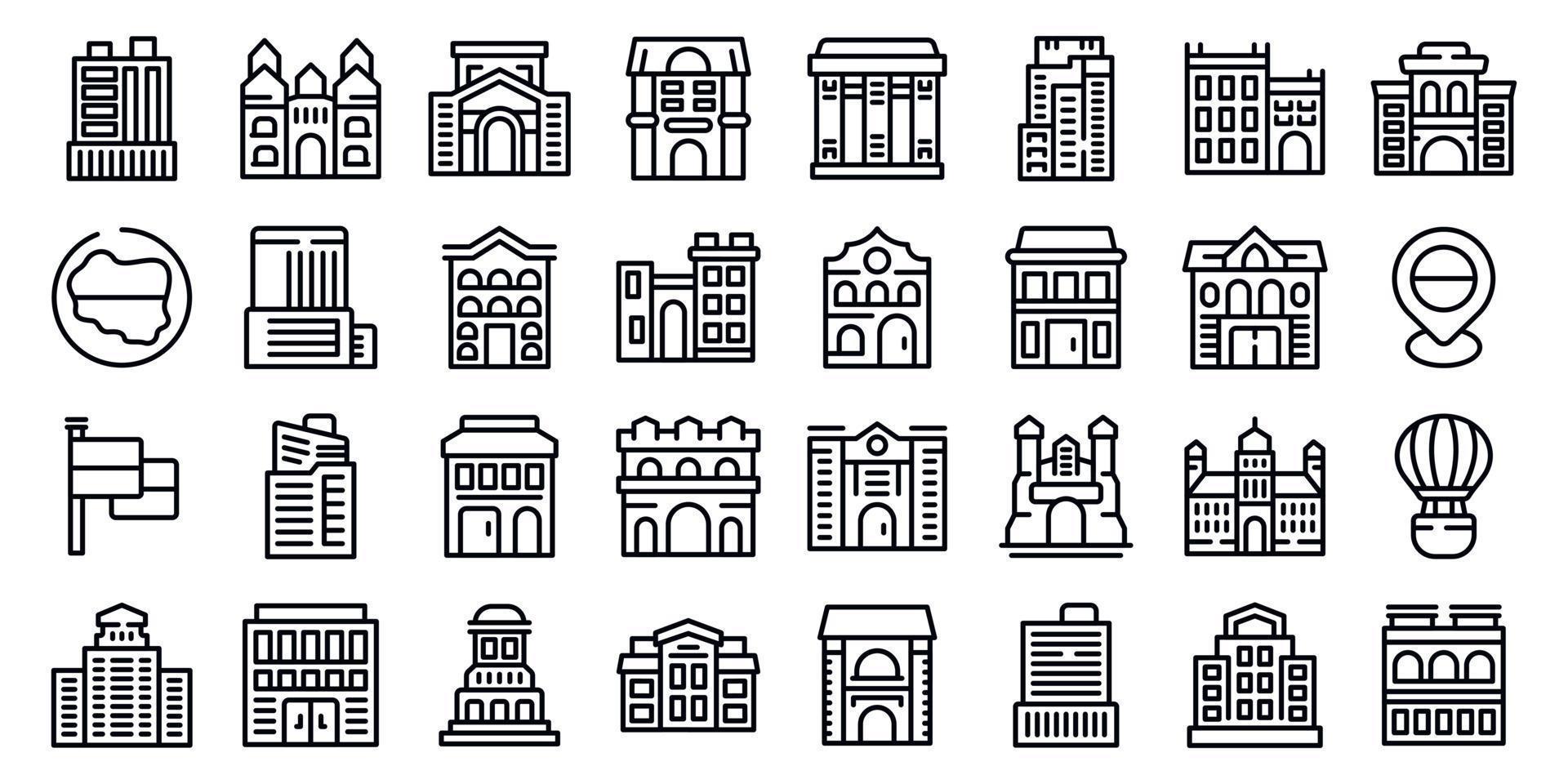 Warsaw icons set outline vector. Europe city vector