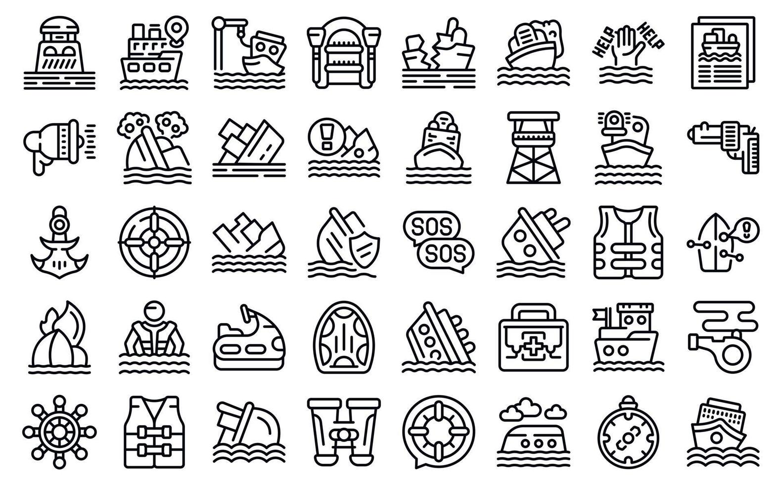 Shipwreck icons set outline vector. Island desert vector