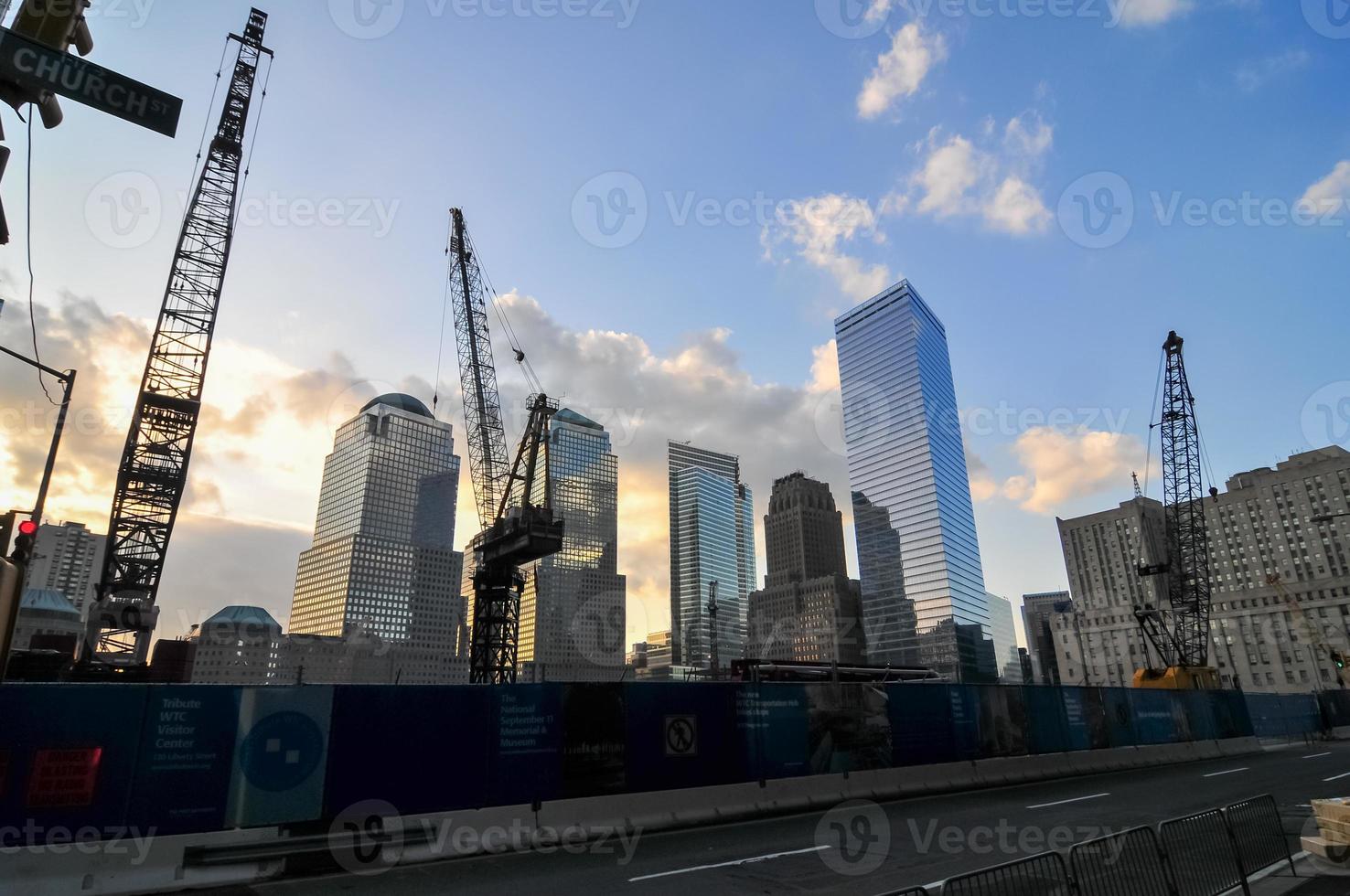 New York City, USA - July 9, 2009 -  World Trade Center site under construction with 7 WTC in the distance. photo