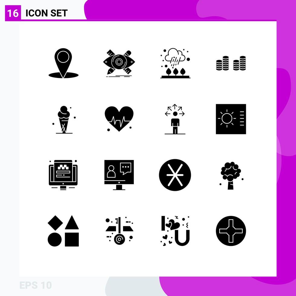 16 Universal Solid Glyph Signs Symbols of ice ice cream autumn money cash Editable Vector Design Elements