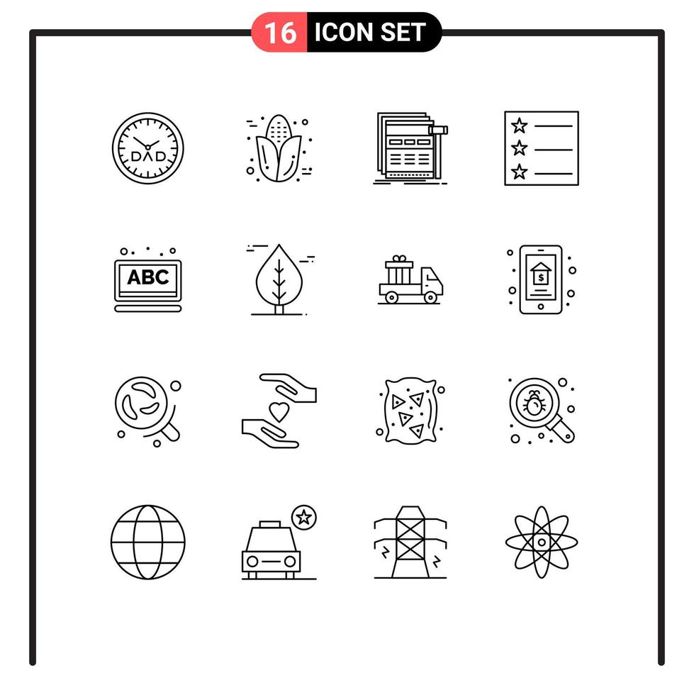 16 Universal Outlines Set for Web and Mobile Applications online abc internet list wireframe Editable Vector Design Elements