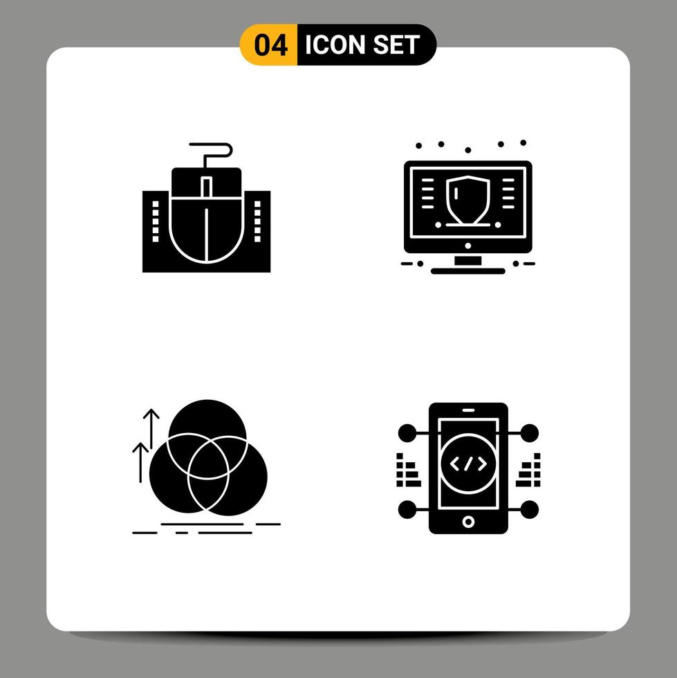 Group of 4 Modern Solid Glyphs Set for mouse balance education marketing alignment Editable Vector Design Elements