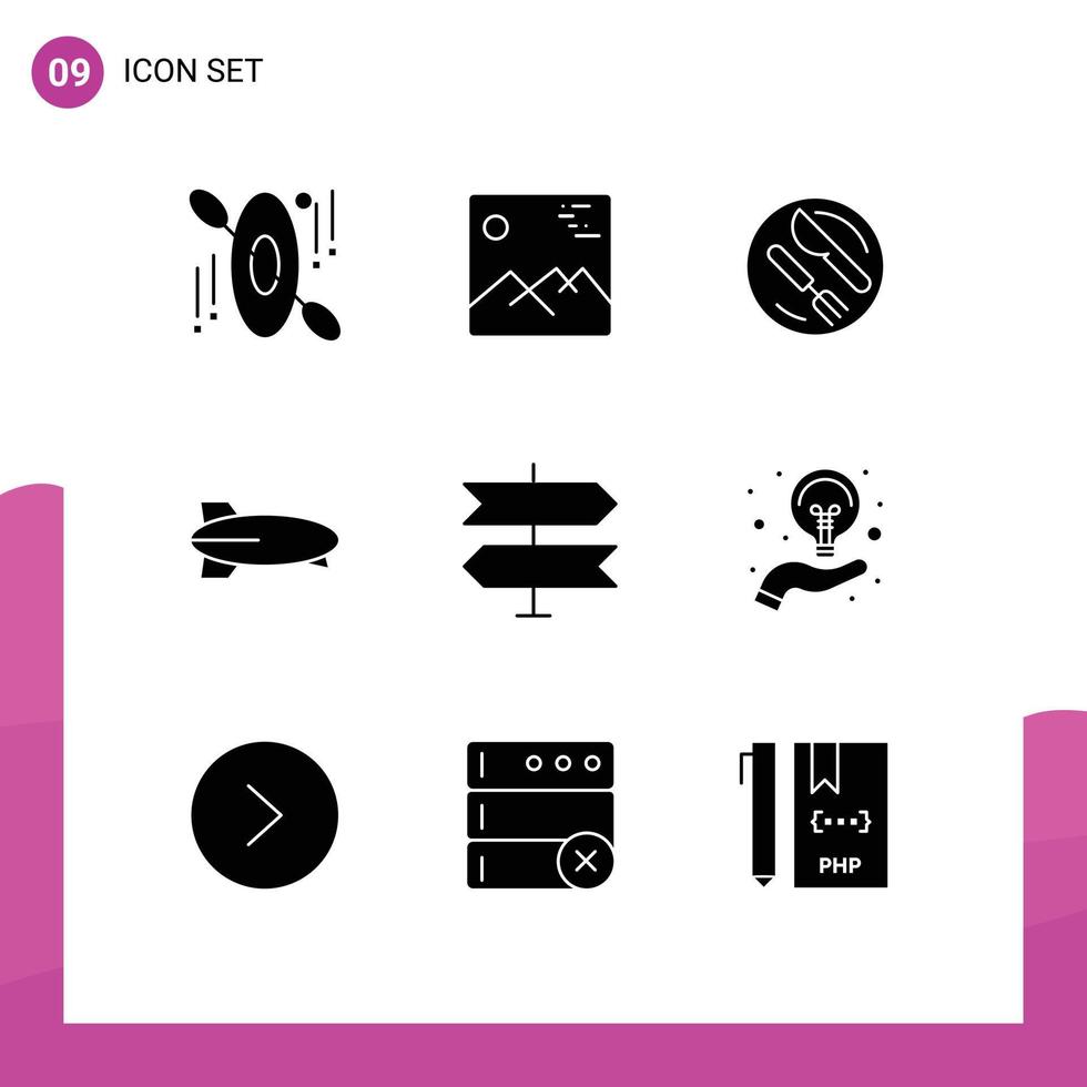 Group of 9 Solid Glyphs Signs and Symbols for pointer direction dish vehicles plane Editable Vector Design Elements