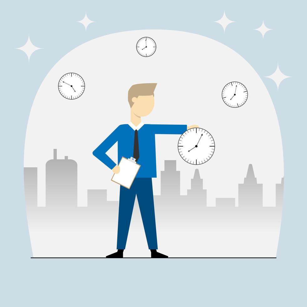 Vector manager businessman holding clock with document board hurry time concept