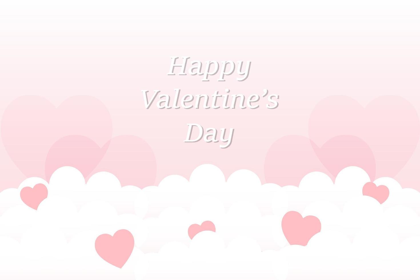 Illustration pink heart shape on clouds with lover valentine day concept card design vector