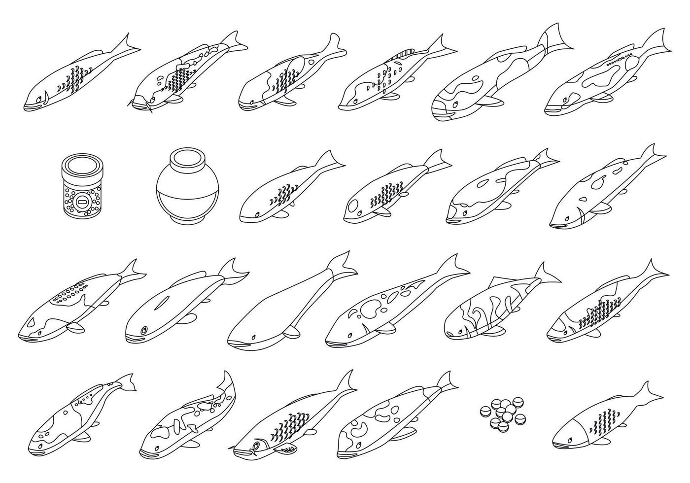 Koi carp icons set vector outline