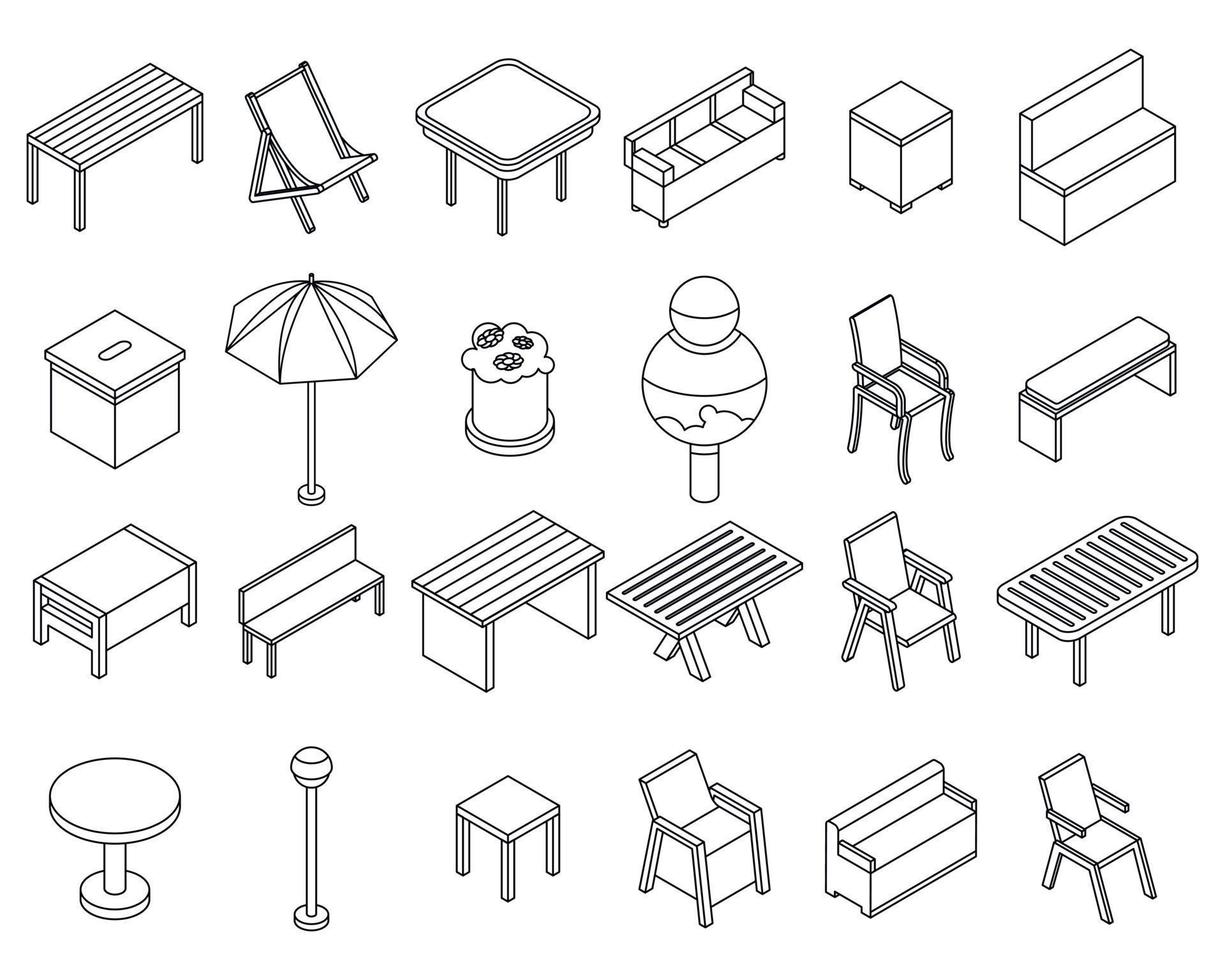 Garden furniture icons set vector outline