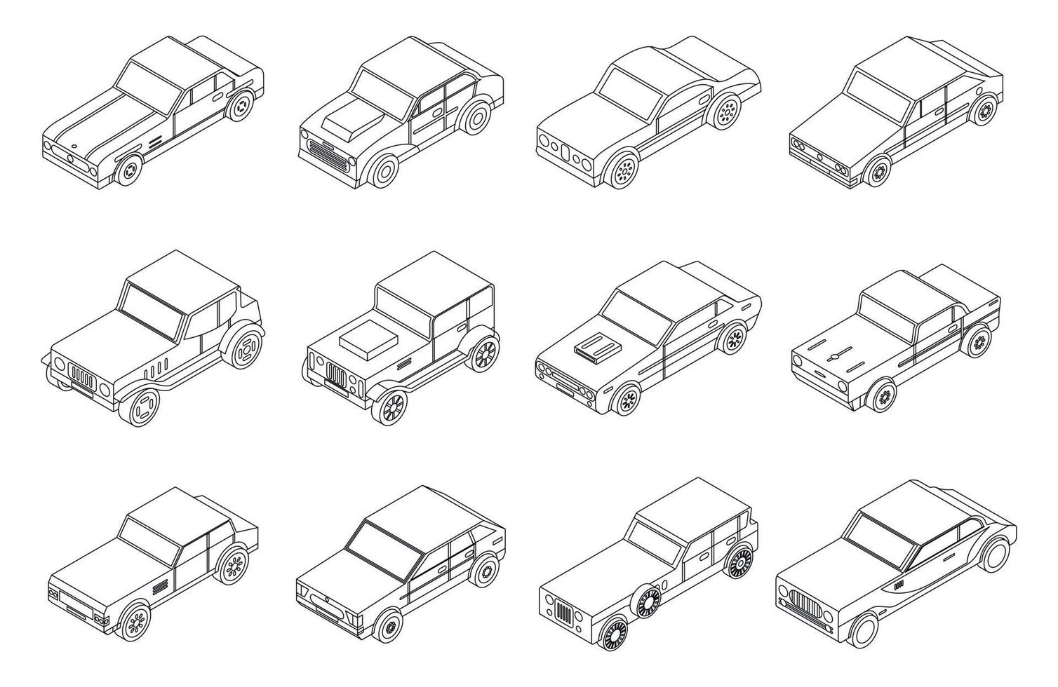 conjunto de iconos antiguos de coche contorno vectorial vector