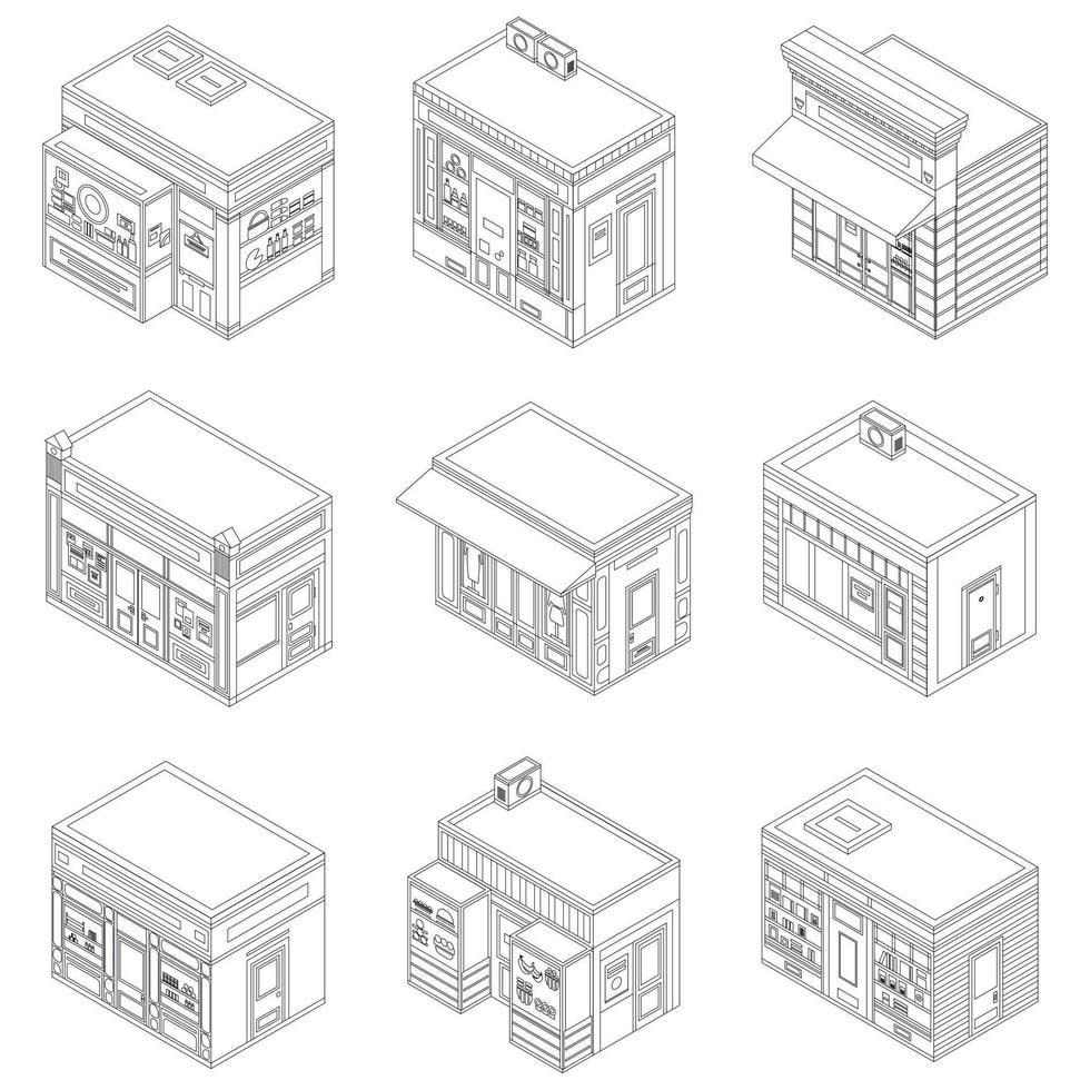 Store facade icon set vector outline