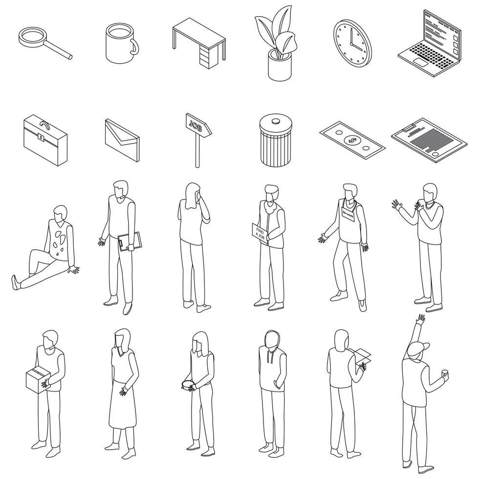 Unemployed icons set vector outline