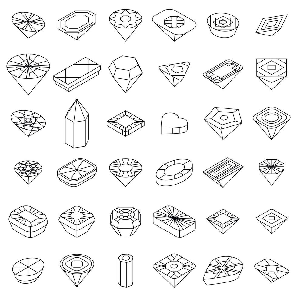 Jewel icons set vector outline