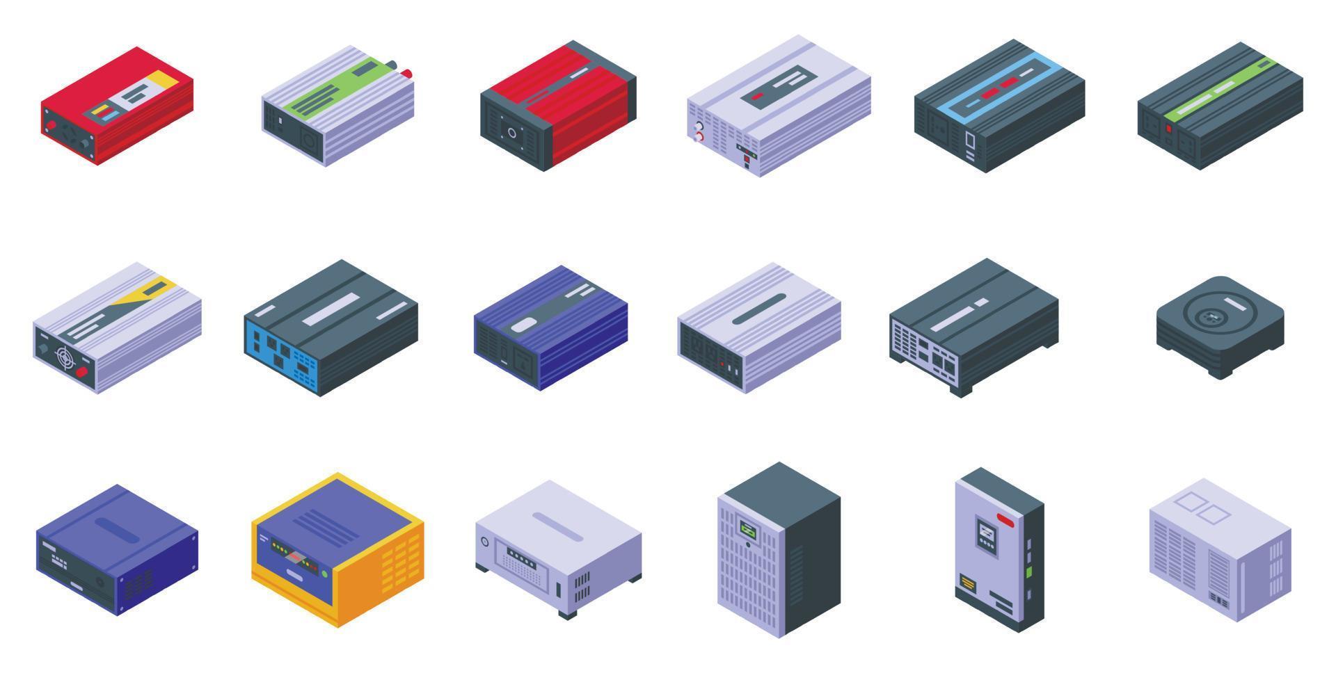 Inverter icons set isometric vector. Solar technology vector