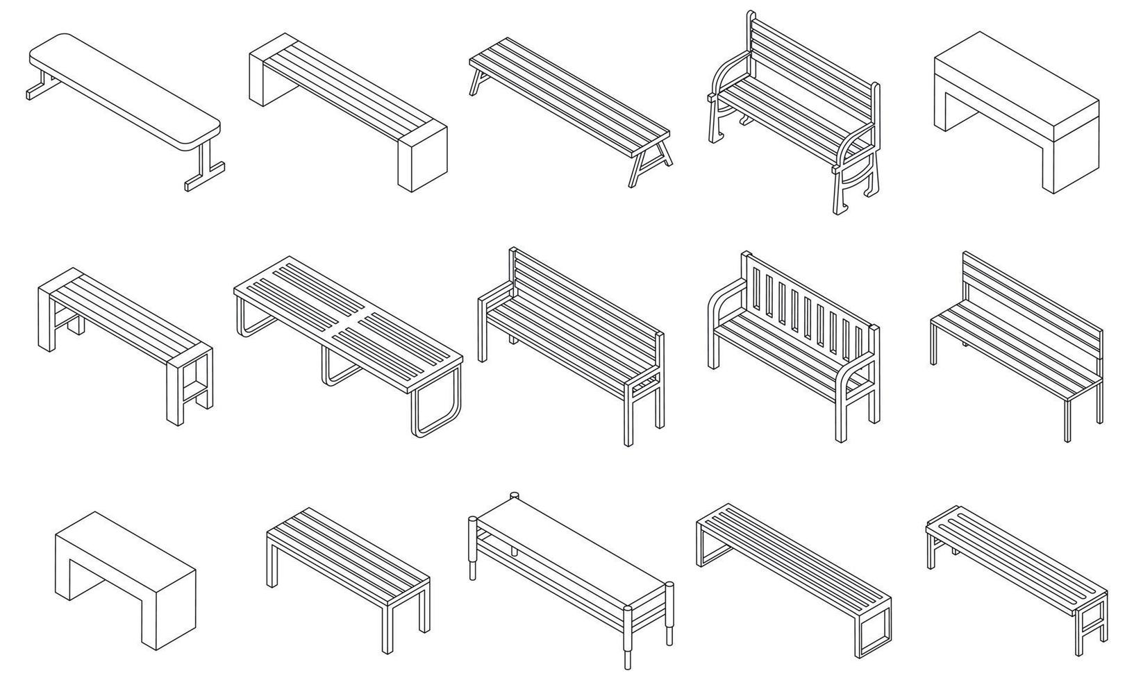 Bench icons set vector outline