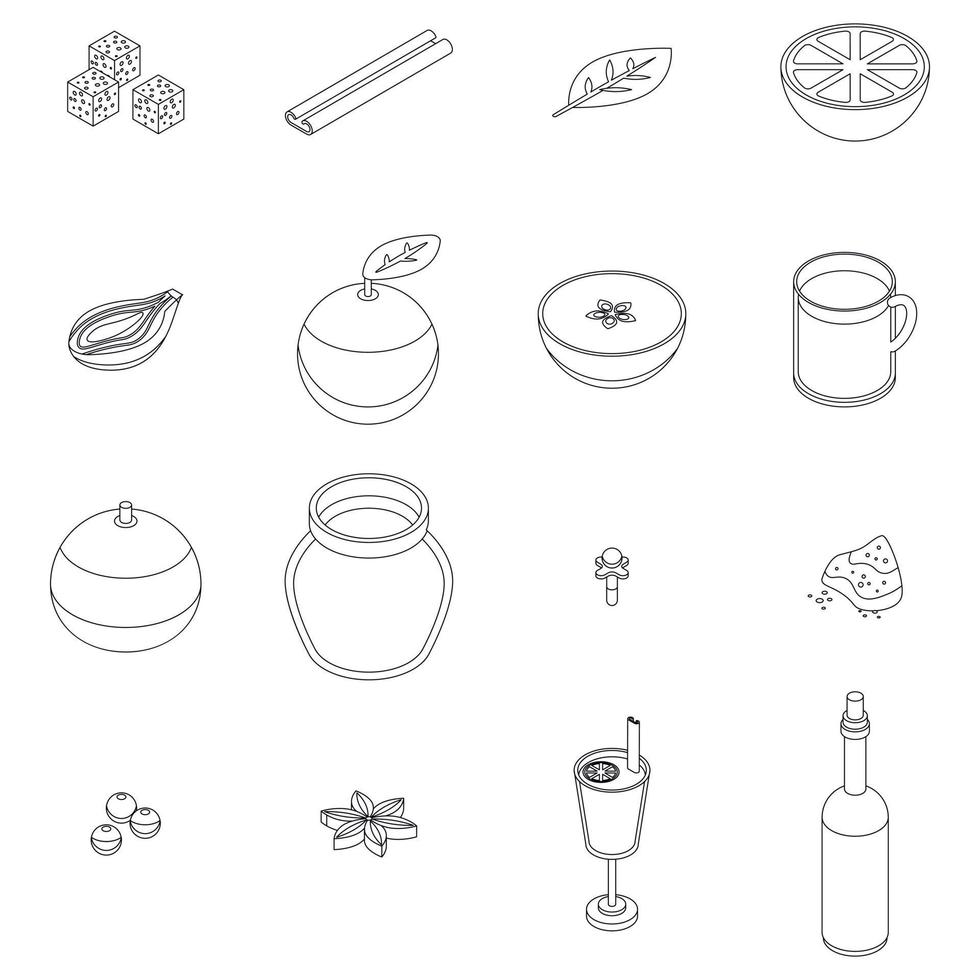 Mulled wine icons set vector outline