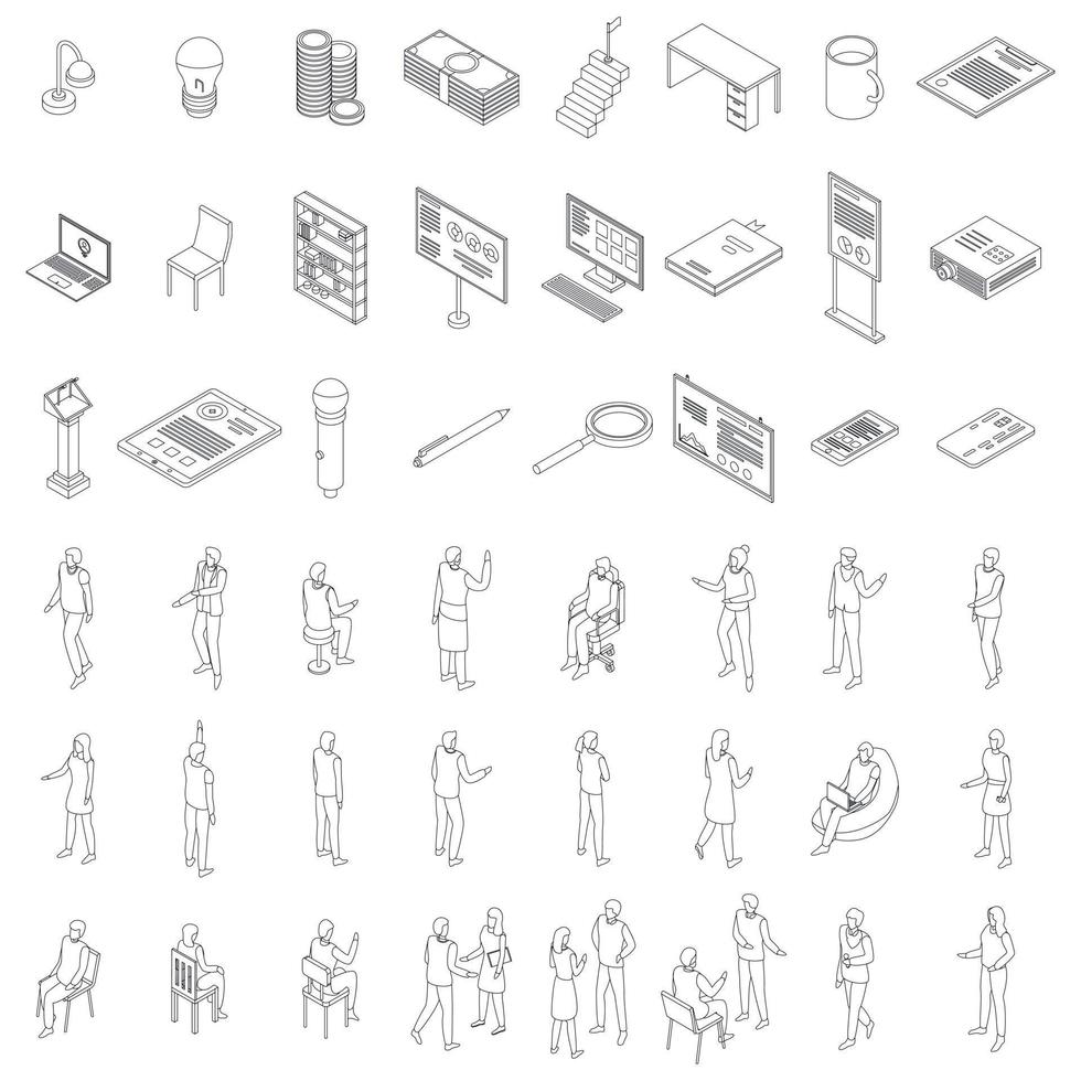 Staff education icons set vector outline