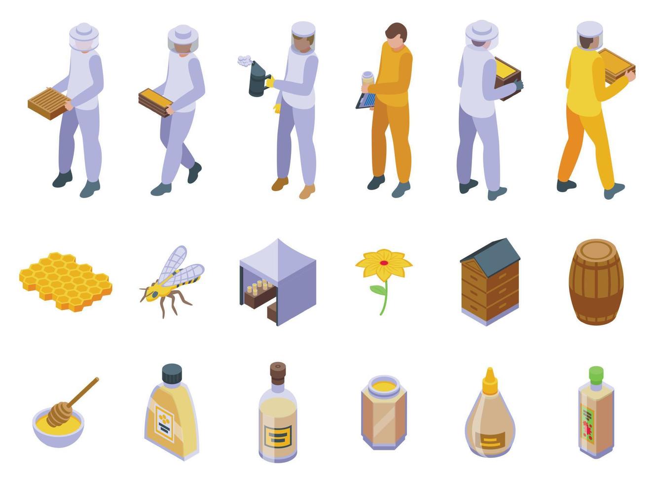 Apiarist icons set isometric vector. Bee man vector