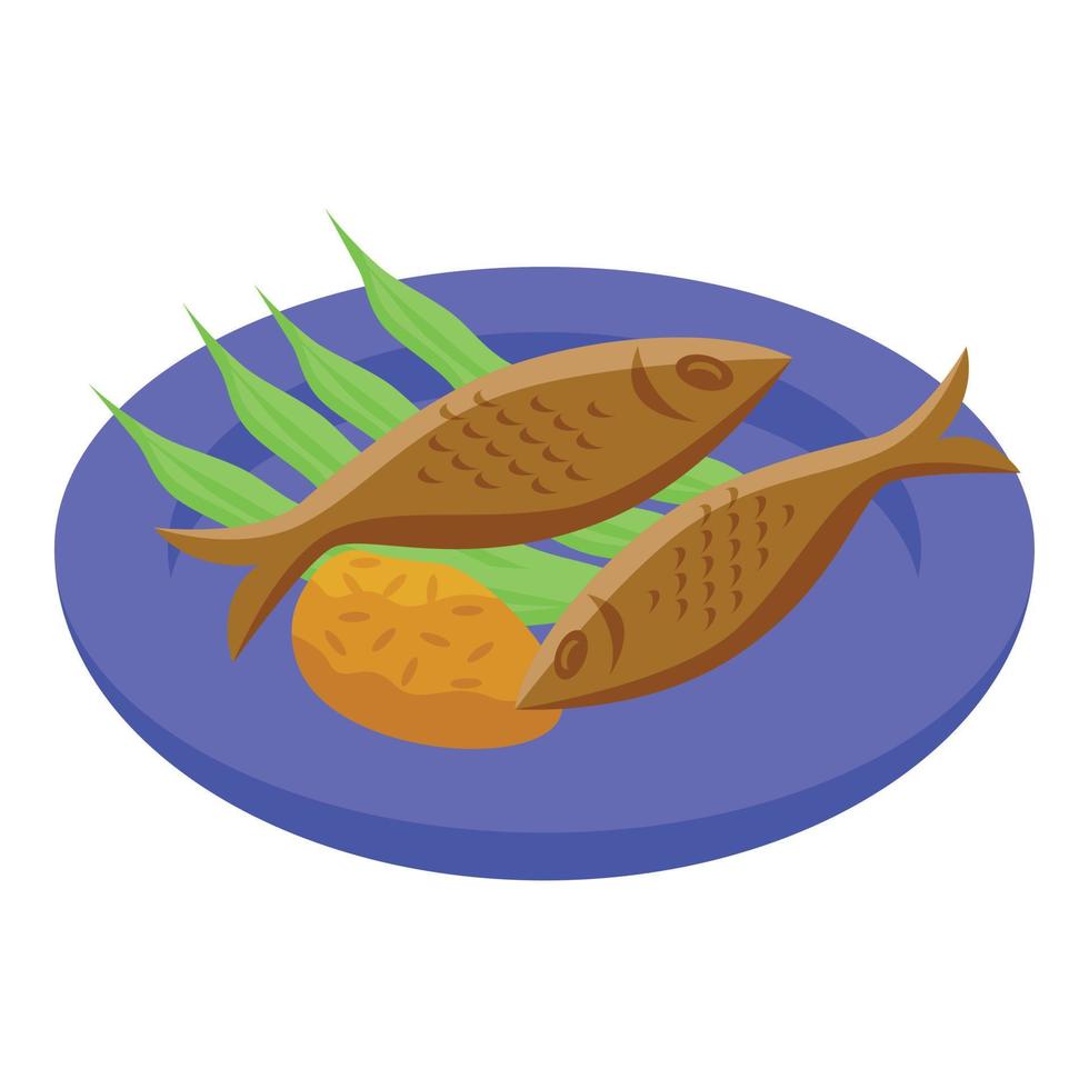 icono de pescado frito vector isométrico. comida cocina