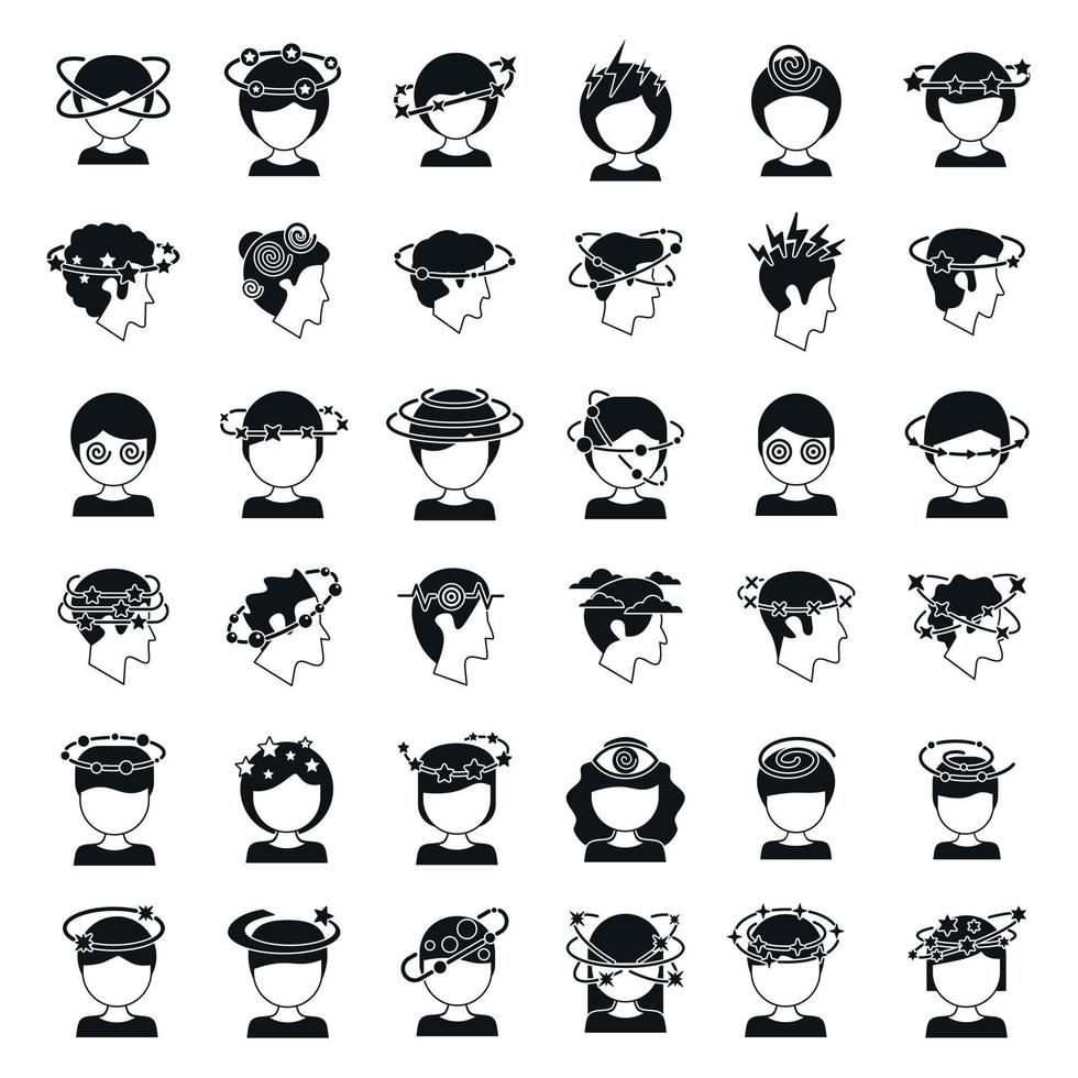 Dizziness icons set simple vector. Brain headache vector