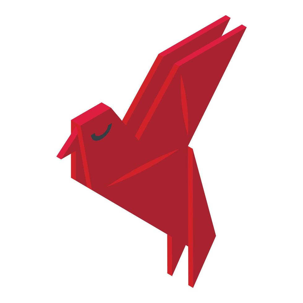 Red origami bird icon isometric vector. Paper folded vector